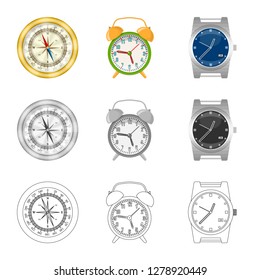 Vector design of clock and time icon. Set of clock and circle stock symbol for web.