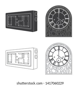 Vector design of clock and time icon. Collection of clock and circle vector icon for stock.