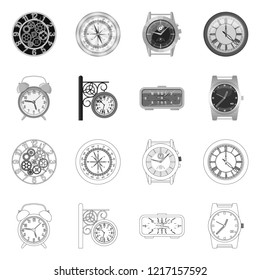 Vector design of clock and time logo. Set of clock and circle stock symbol for web.