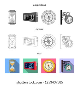 Vector design of clock and time logo. Set of clock and circle stock vector illustration.