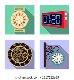 Vector design of clock and time logo. Set of clock and circle stock symbol for web.