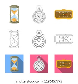 Vector design of clock and time sign. Collection of clock and circle stock symbol for web.