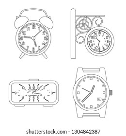 Vector design of clock and time sign. Set of clock and circle vector icon for stock.
