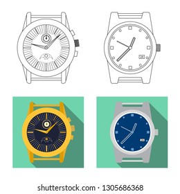 Vector design of clock and time sign. Set of clock and circle vector icon for stock.