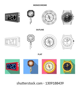 Vector design of clock and time sign. Collection of clock and circle stock symbol for web.