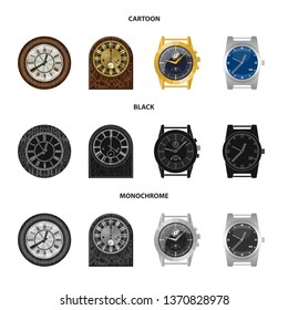 Vector design of clock and time sign. Set of clock and circle vector icon for stock.
