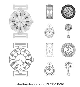 Vector design of clock and time sign. Set of clock and circle stock symbol for web.