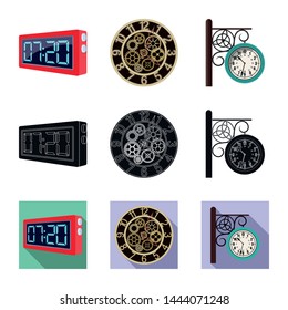 Vector design of clock and time sign. Collection of clock and circle vector icon for stock.