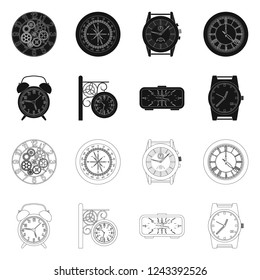 Vector design of clock and time symbol. Collection of clock and circle stock vector illustration.
