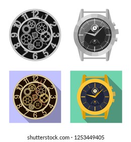 Vector design of clock and time symbol. Set of clock and circle vector icon for stock.