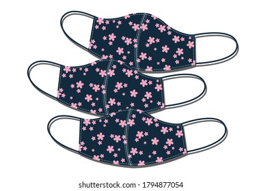 Vector design of the cloth face mask for protect virus. Flowers pattern collection.