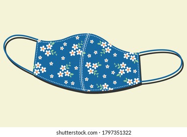 Vector design of the cloth face mask for protect virus. Flowers pattern collection.