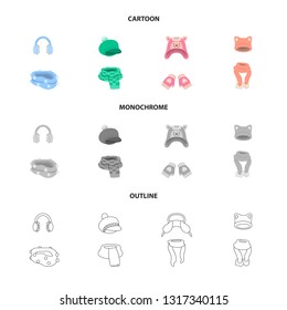 Vector design of clothes  and texture logo. Collection of clothes  and weather  stock symbol for web.