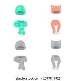 Vector design of clothes  and texture logo. Collection of clothes  and weather  stock symbol for web.