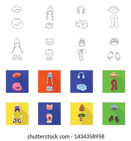 Vector design of clothes and texture logo. Set of clothes and weather stock symbol for web.