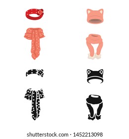 Vector design of clothes and texture sign. Set of clothes and weather stock symbol for web.
