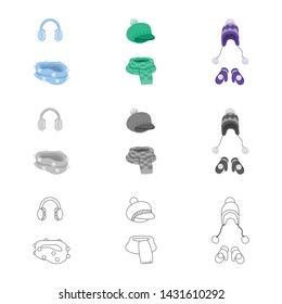 Vector design of clothes and texture symbol. Set of clothes and weather stock vector illustration.