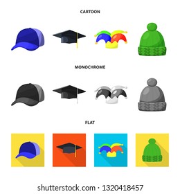 Vector design of clothing and cap icon. Collection of clothing and beret stock symbol for web.