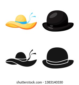 Vector design of clothing and cap icon. Collection of clothing and beret stock symbol for web.