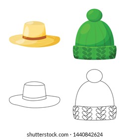 Vector design of clothing and cap icon. Collection of clothing and beret stock symbol for web.