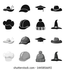 Vector design of clothing and cap icon. Collection of clothing and beret stock symbol for web.