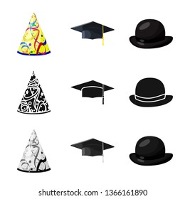 Vector design of clothing and cap logo. Collection of clothing and beret stock symbol for web.