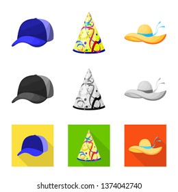 Vector design of clothing and cap logo. Collection of clothing and beret stock vector illustration.