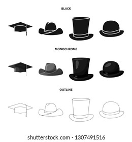 Vector design of clothing and cap sign. Set of clothing and beret stock symbol for web.