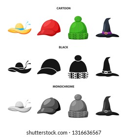 Vector design of clothing and cap sign. Set of clothing and beret stock symbol for web.