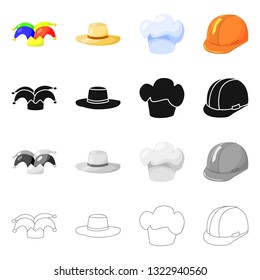 Vector design of clothing and cap sign. Collection of clothing and beret stock symbol for web.