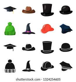 Vector design of clothing and cap sign. Collection of clothing and beret stock symbol for web.