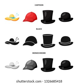 Vector design of clothing and cap sign. Collection of clothing and beret stock symbol for web.