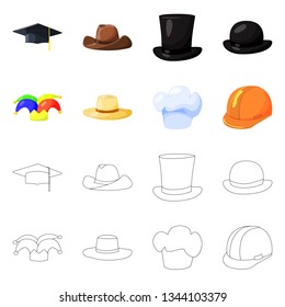 Vector design of clothing and cap sign. Collection of clothing and beret stock symbol for web.