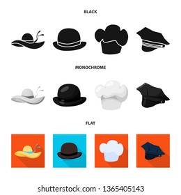 Vector design of clothing and cap sign. Set of clothing and beret stock symbol for web.