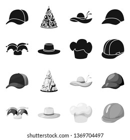 Vector design of clothing and cap sign. Set of clothing and beret stock symbol for web.