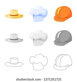Vector design of clothing and cap sign. Collection of clothing and beret stock symbol for web.