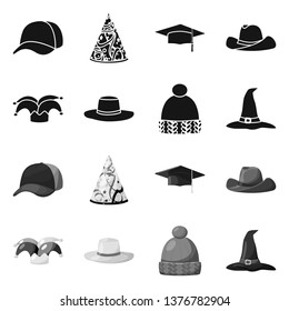 Vector design of clothing and cap sign. Collection of clothing and beret stock vector illustration.