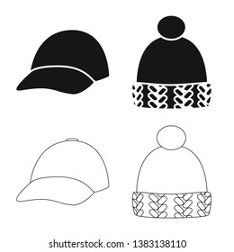 Vector design of clothing and cap sign. Collection of clothing and beret stock symbol for web.