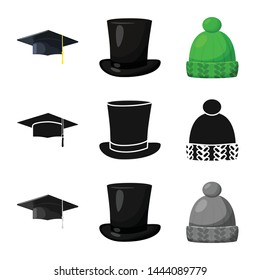Vector design of clothing and cap sign. Collection of clothing and beret stock vector illustration.