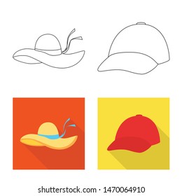Vector design of clothing and cap sign. Set of clothing and beret stock symbol for web.