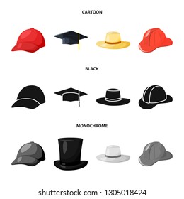 Vector design of clothing and cap symbol. Set of clothing and beret stock symbol for web.