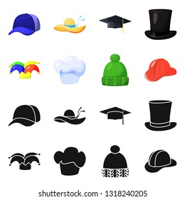 Vector design of clothing and cap symbol. Collection of clothing and beret vector icon for stock.