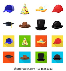 Vector design of clothing and cap symbol. Collection of clothing and beret stock symbol for web.