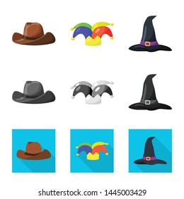 Vector design of clothing and cap symbol. Collection of clothing and beret stock symbol for web.