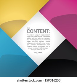 Vector design. CMYK color concept edition of a shiny scalable  square shaped border -  with rectangle  framed  content field or text box with custom / adjustable background element for universal use 