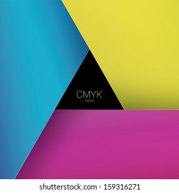 Vector design. CMYK color concept edition of a scalable eps10 format triangle framed - bordered text field with custom/adjustable paper background element for web, print, brochure or infographics