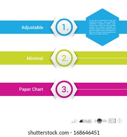 Vector design, cmyk color hexagon edition of an adjustable composition of abstract geometric paper background based list, content and menu field for numbering or for web, print, brochure, infographics
