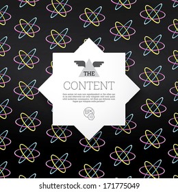 Vector design. Cmyk science edition of a minimal scalable abstract geometric paper star textbox with an artistic molecule background. Layout element for web, brochure, presentation or infographics. 
