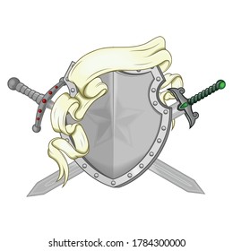 Diseño vectorial del escudo de armas con cinta y espada