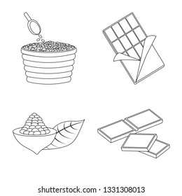 Vector design of cocoa and beans sign. Set of cocoa and sweetness stock vector illustration.